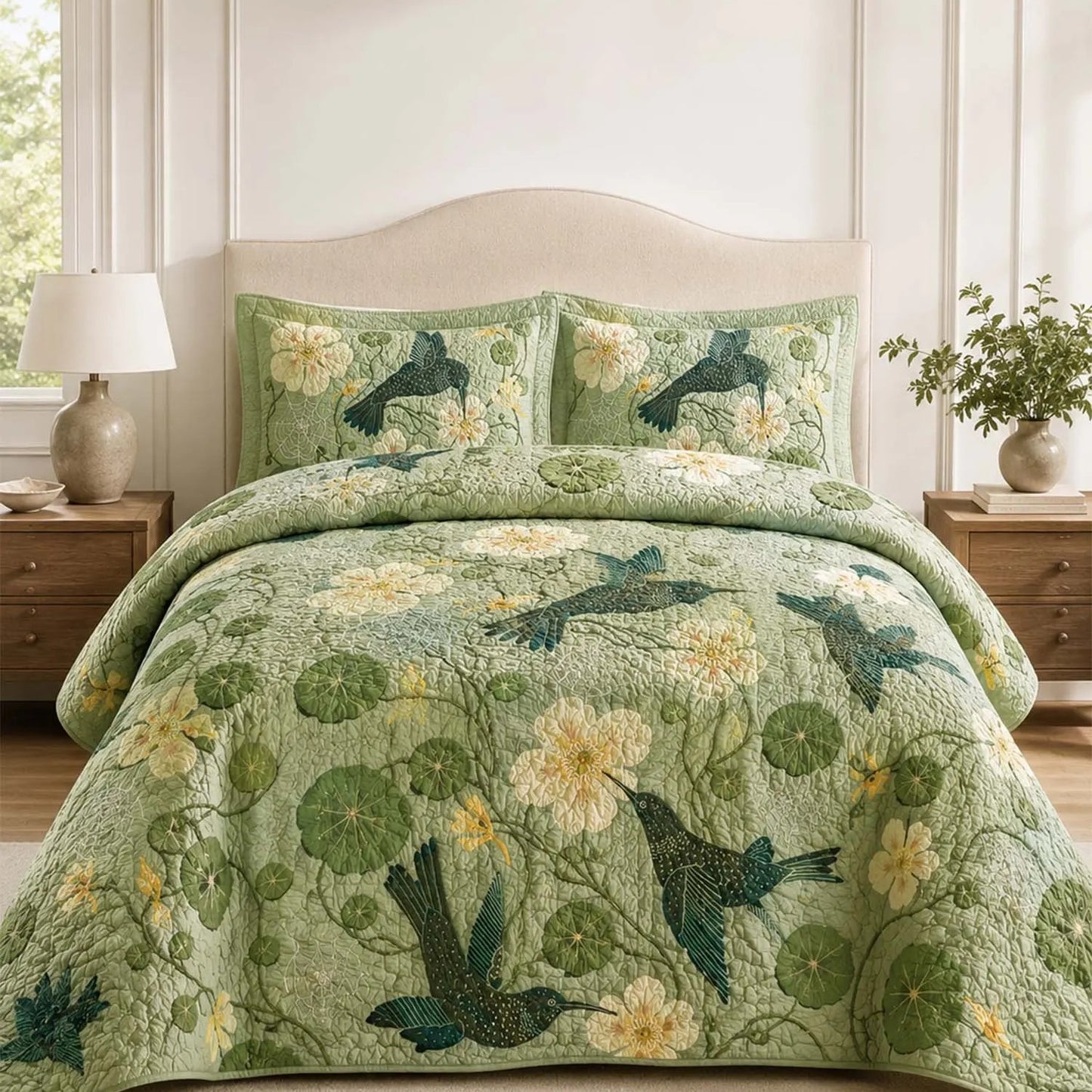Botanical Hummingbird Quilted Bedding Set LD13