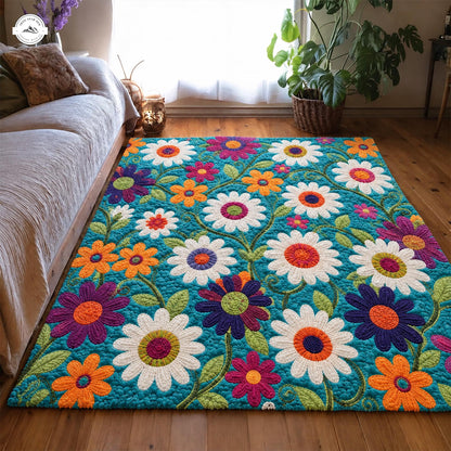 Bohemian Colorful Daisy Floral Faux Cashmere Area Rug LD140FCARUG