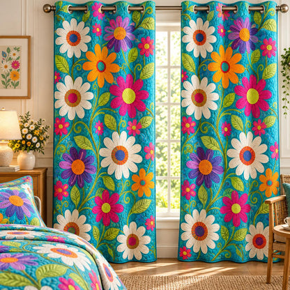 Bohemian Colorful Daisy Floral Quilted Curtains LD140QLTCT