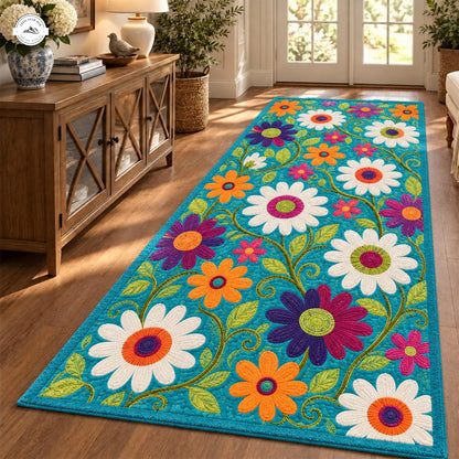 Bohemian Colorful Daisy Floral Plush Runner Rug LD140RUGHN117