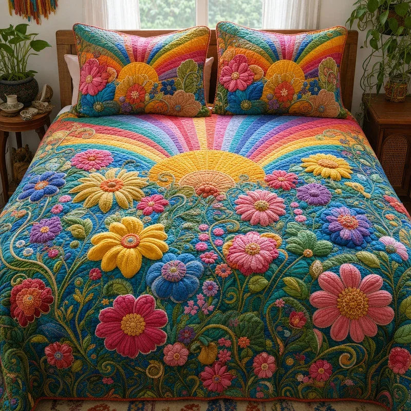 Rainbow Sunburst Quilted Bedding Set LD16