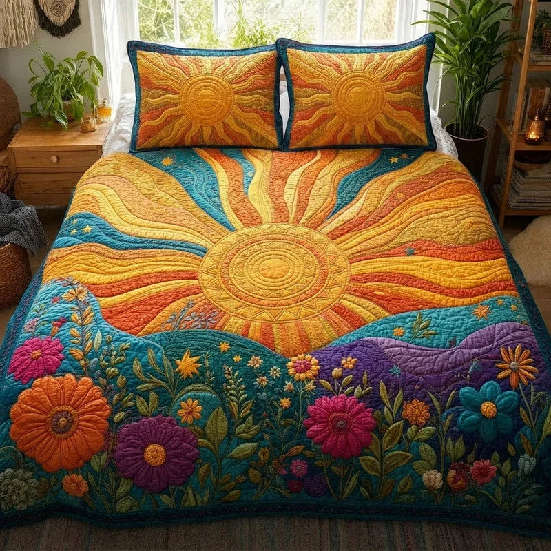 Boho Sun & Floral Quilted Bedding Set LD17