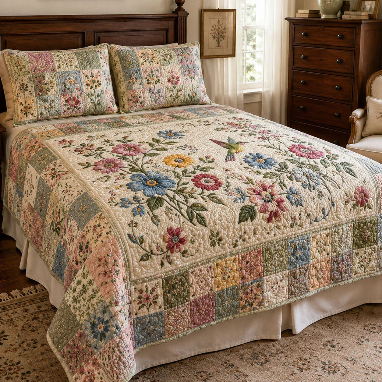 Vintage Floral Patchwork Quilted Bedding Set LD20