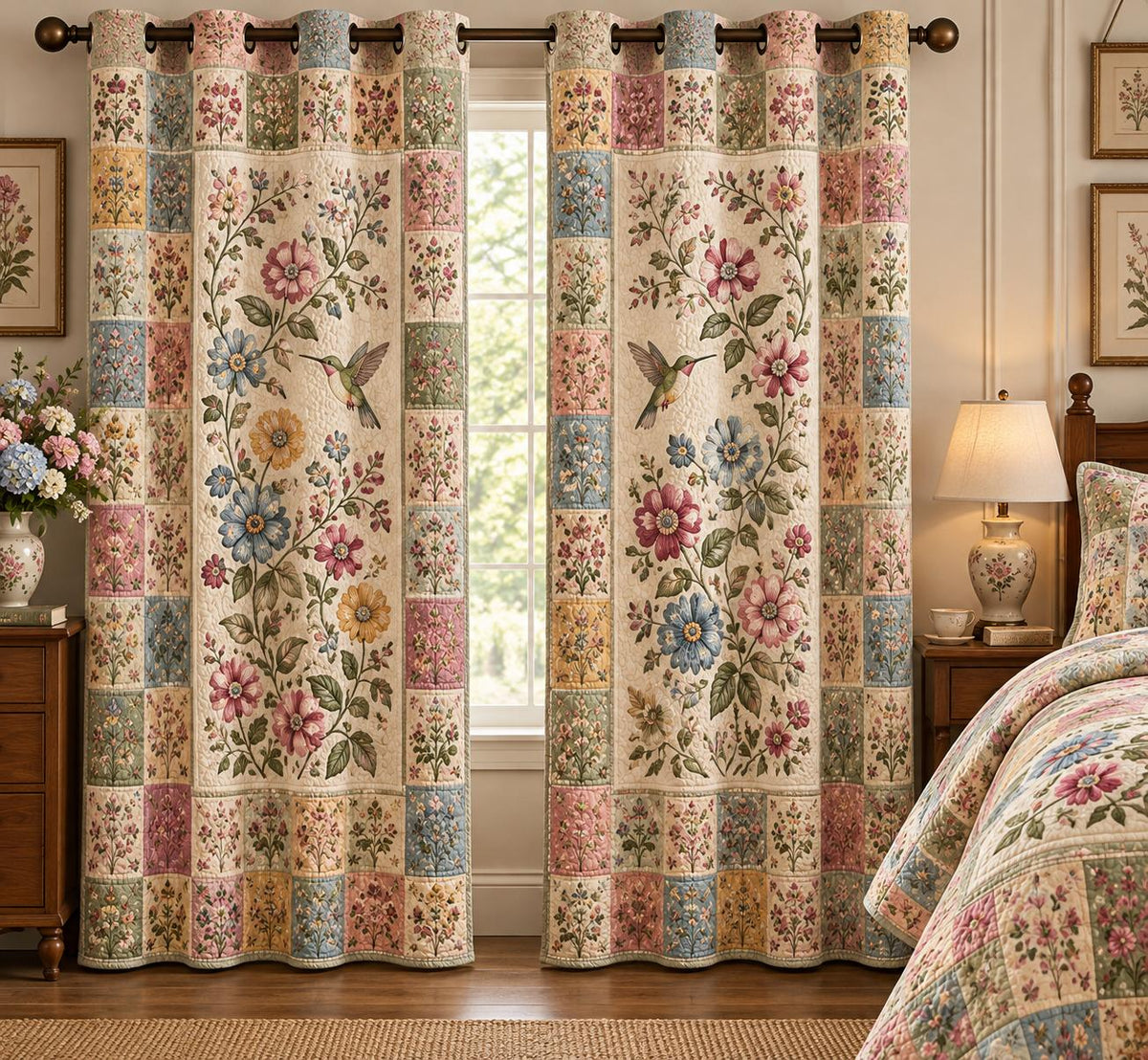 Vintage Floral Patchwork Quilted Curtains LD20QLTCT