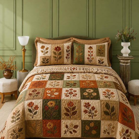 Rustic Floral Patchwork Quilted Bedding Set LD23