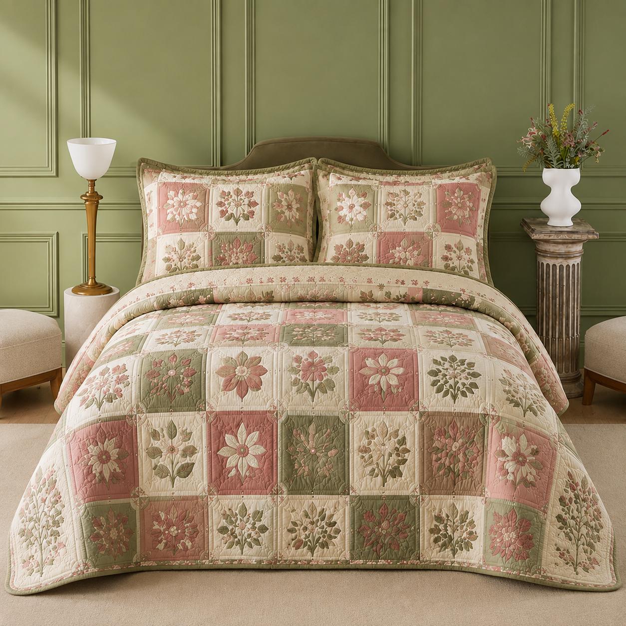 Vintage Botanical Patchwork Quilted Bedding Set LD24