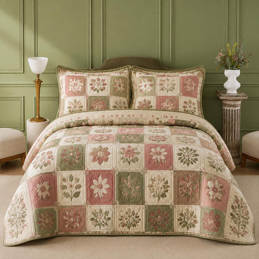 Vintage Botanical Patchwork Quilted Bedding Set LD24