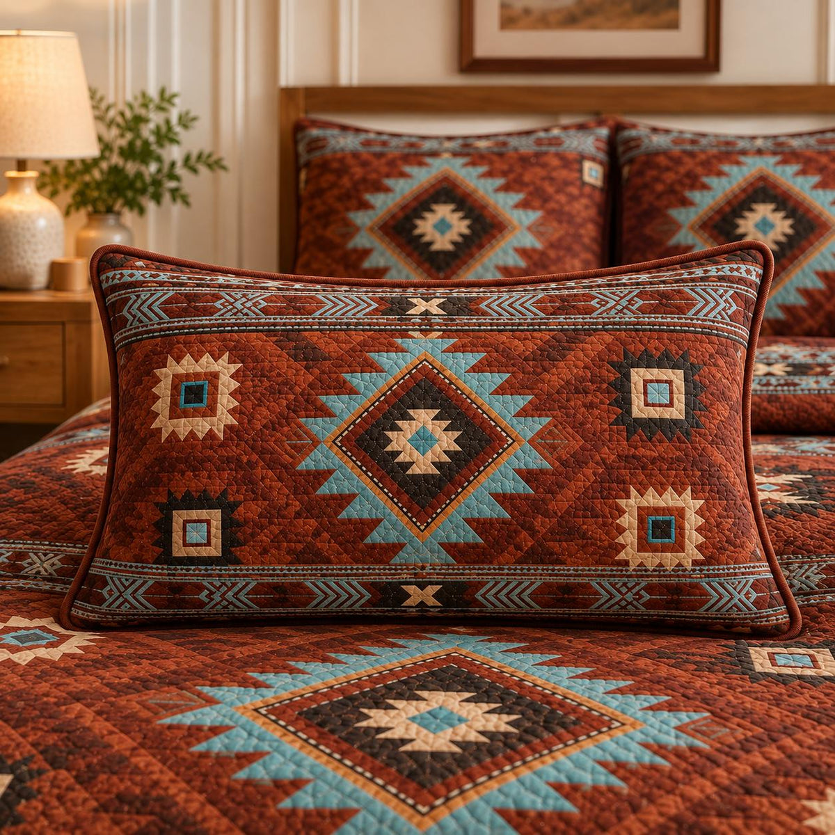 Rustic Western Tribal Quilted Pillow Cover LD25QLTPLC