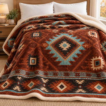 Rustic Western Tribal Sherpa Blanket LD25SPBLK