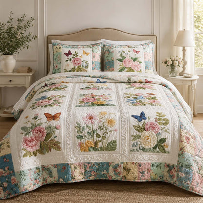 Vintage Botanical Floral Quilted Bedding Set LD26