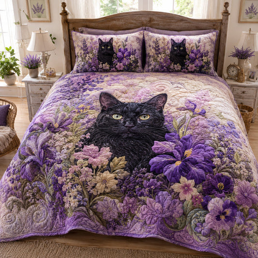 Black Cat Midnight Bloom Quilted Bedding Set LD28