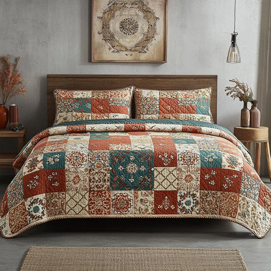 Rustic Autumn Patchwork Quilted Bedding Set LD33