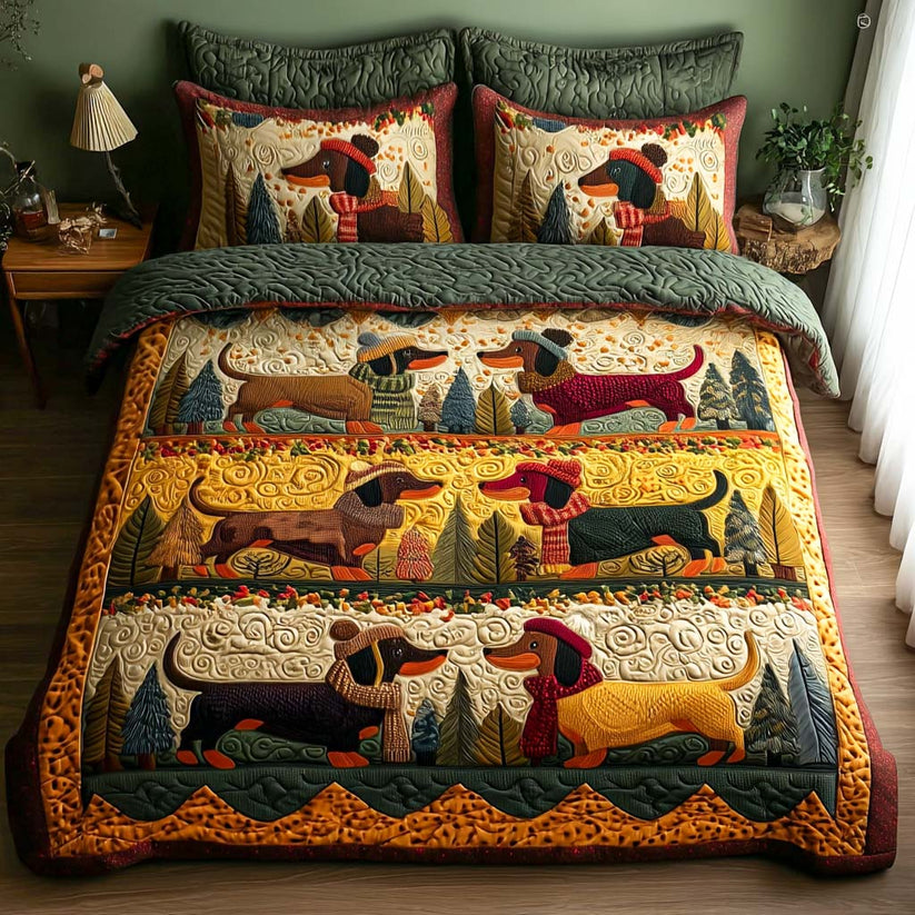Rustic Dachshund Quilted Bedding Set LD36