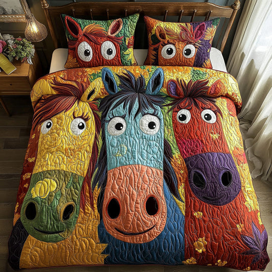 Vibrant Painted Horses Quilted Bedding Set LD40