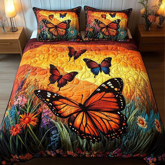 Golden Sunset Flight Butterfly Quilted Bedding Set LD43