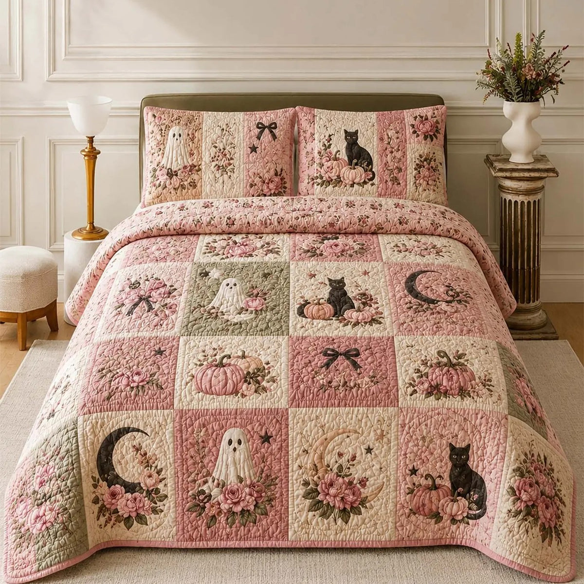 Pastel Spooky Season Quilted Bedding Set LD54