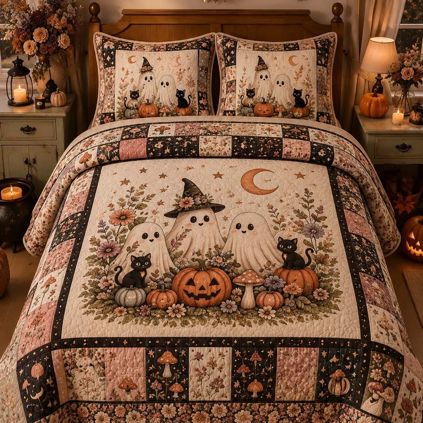 Cute Ghost Halloween Quilted Bedding Set LD56