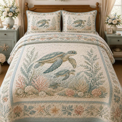 Pastel Ocean Sea Turtle Quilted Bedding Set LD63