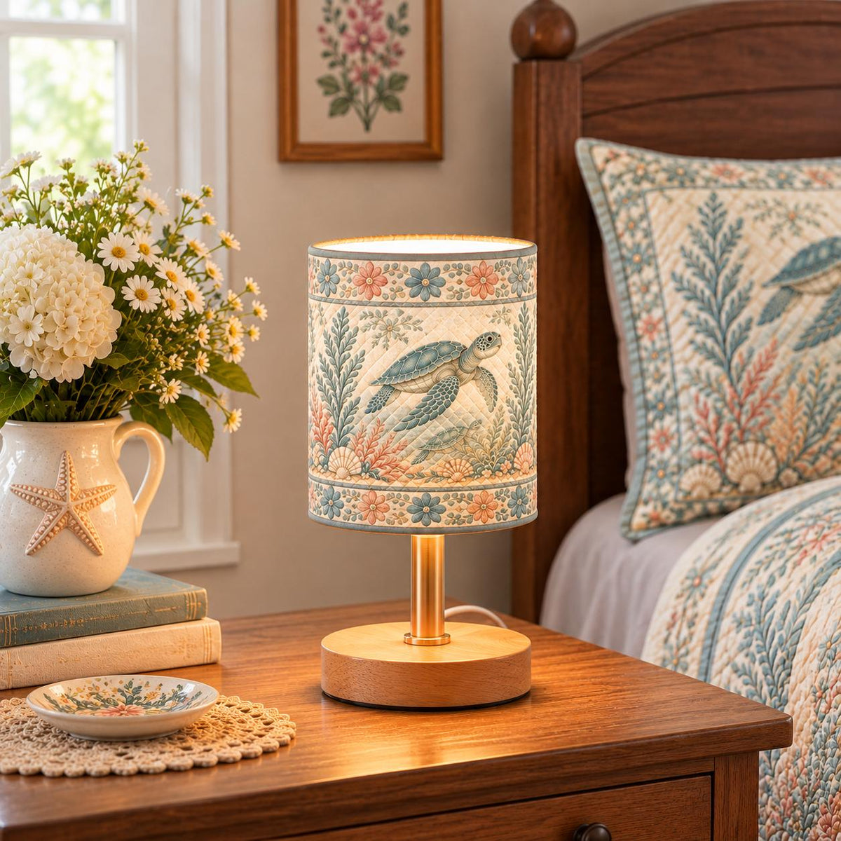 Pastel Ocean Sea Turtle Fabric Lamp LD63FBLP