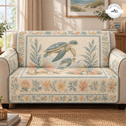 Pastel Ocean Sea Turtle  Quilted Seat Sofa LD63QLTSS