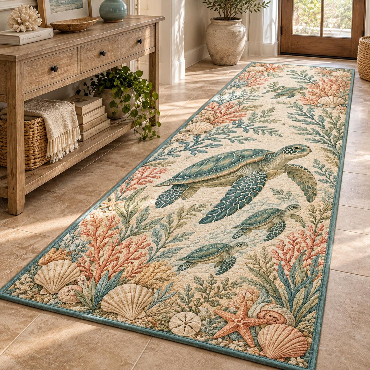 Pastel Ocean Sea Turtle Plush Runner Rug LD63RUGHN117