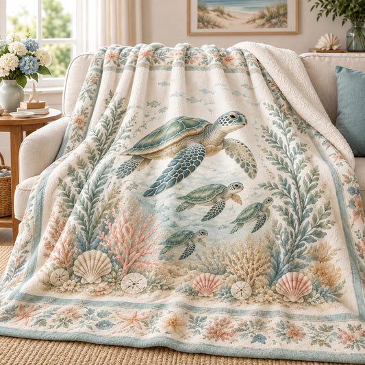 Pastel Ocean Sea Turtle Sherpa Blanket LD63SPBLK