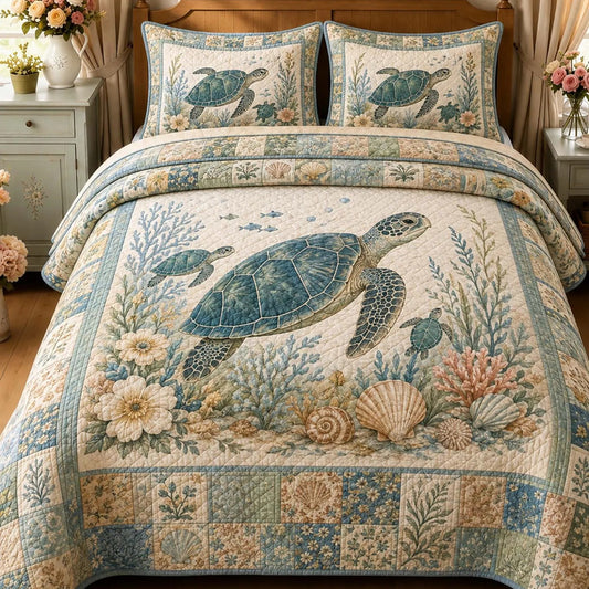 Vintage Sea Turtle Quilted Bedding Set LD64