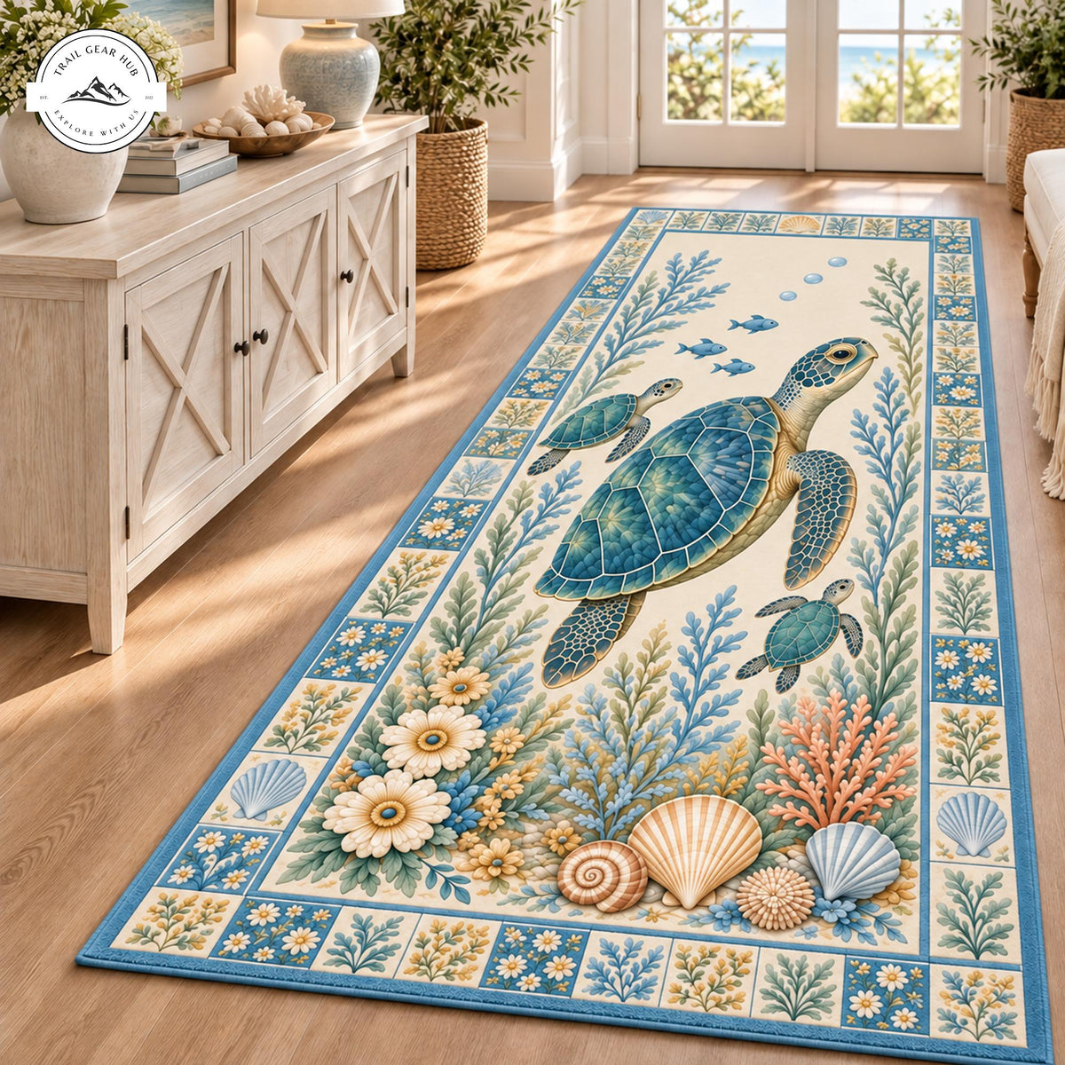 Vintage Sea Turtle Plush Runner Rug LD64RUGHN117