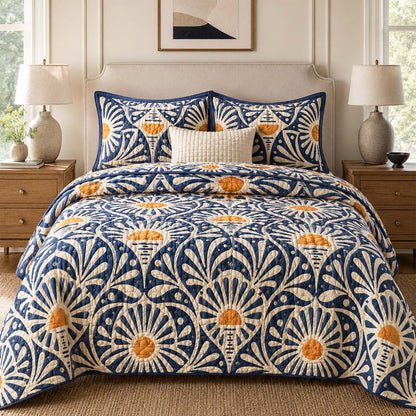 Boho Mustard Sunburst Quilted Bedding Set LD66