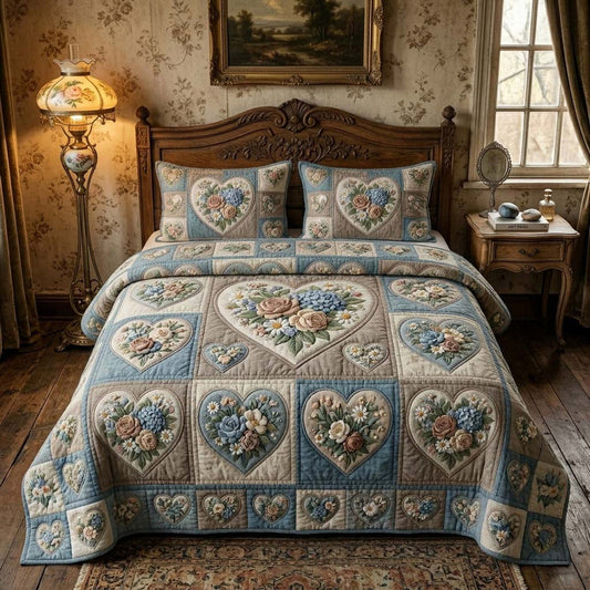 Vintage Floral Heart Quilted Bedding Set LD70