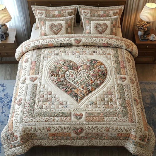Vintage Floral Heart Quilted Bedding Set LD71