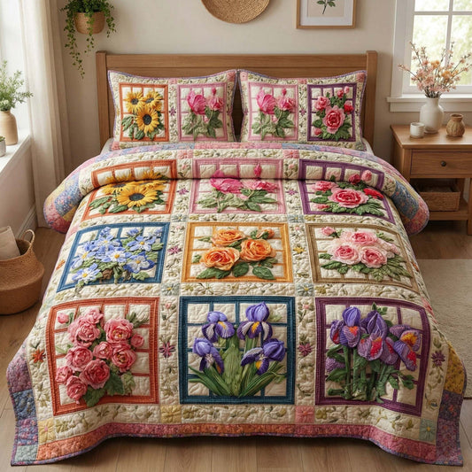 Floral Patchwork Quilted Bedding Set LD74