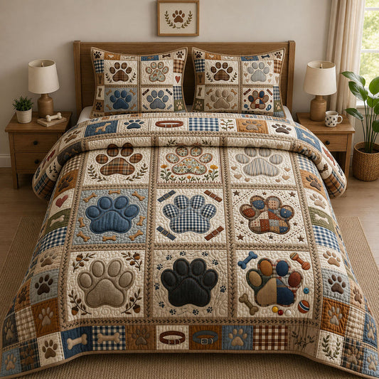 Rustic Paw Print Quilted Bedding Set LD77