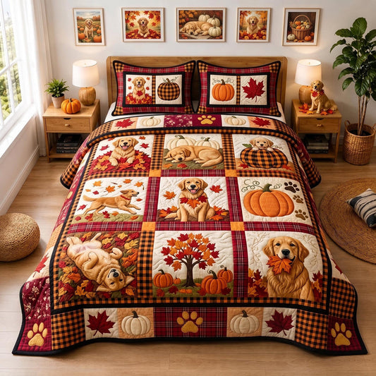 Golden Retriever Autumn Quilted Bedding Set LD79