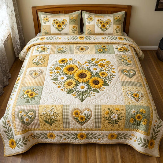 Sunflower Floral Patchwork Quilted Bedding Set LD83