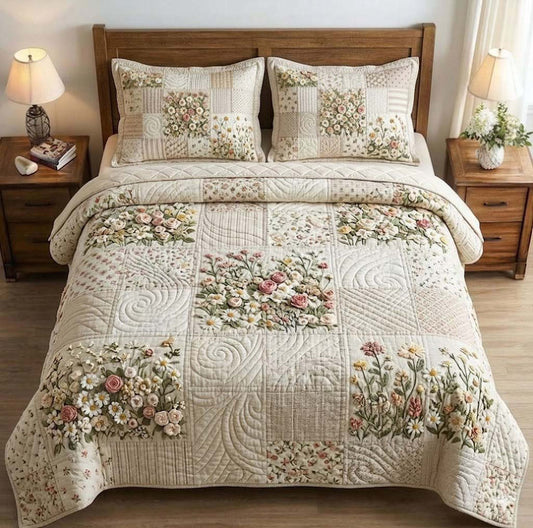 Patchy Bloom Quilted Bedding Set LD86