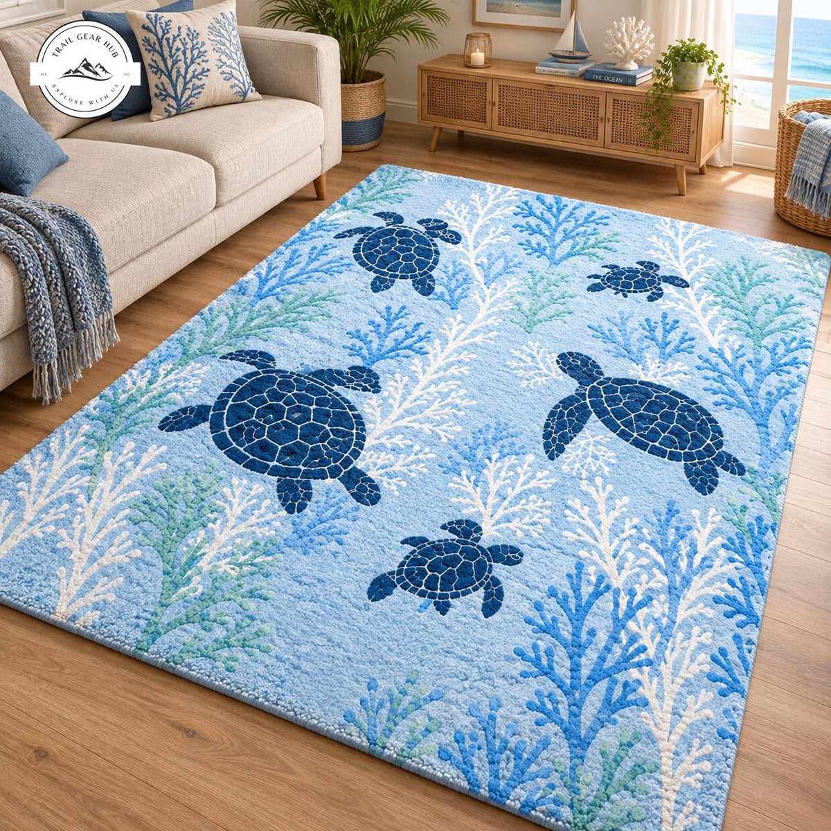 Ocean Sea Turtle Faux Cashmere Area Rug LD97FCARUG
