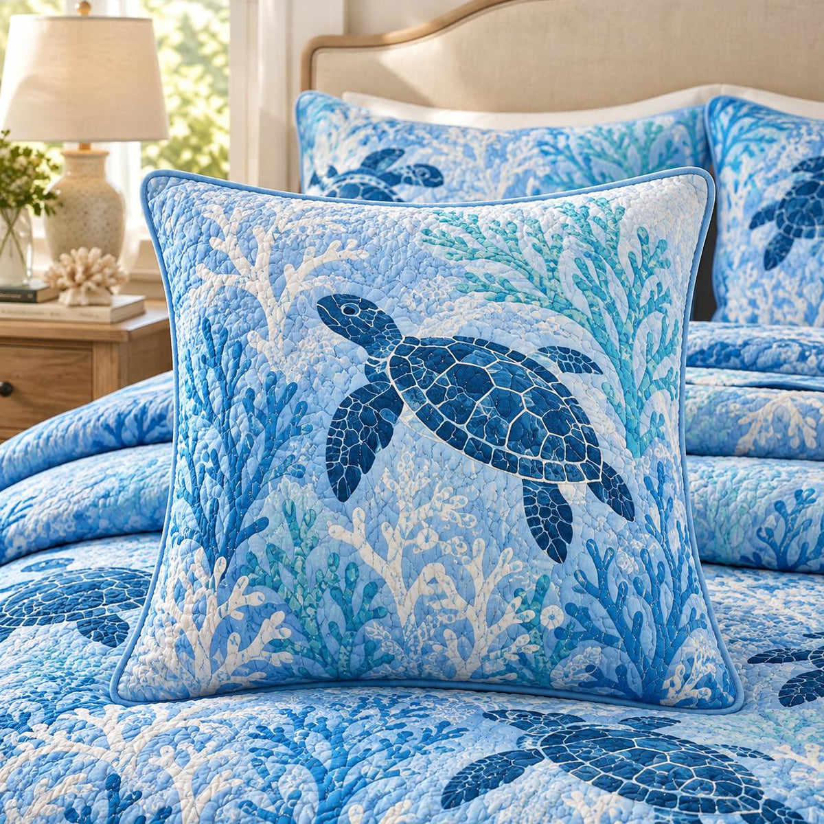 Ocean Sea Turtle Quilted Pillow Cover LD97QLTPLC
