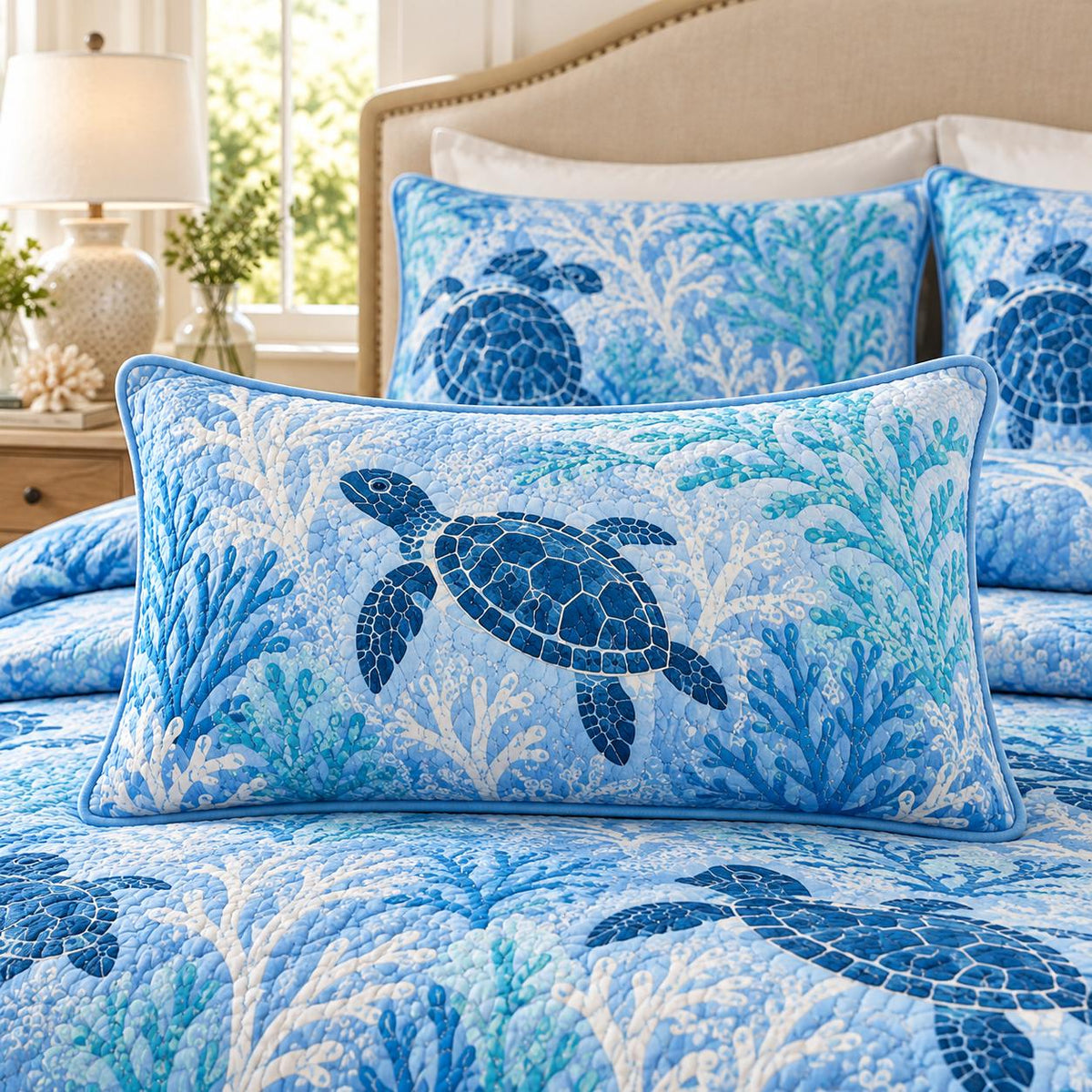 Ocean Sea Turtle Quilted Pillow Cover LD97QLTPLC