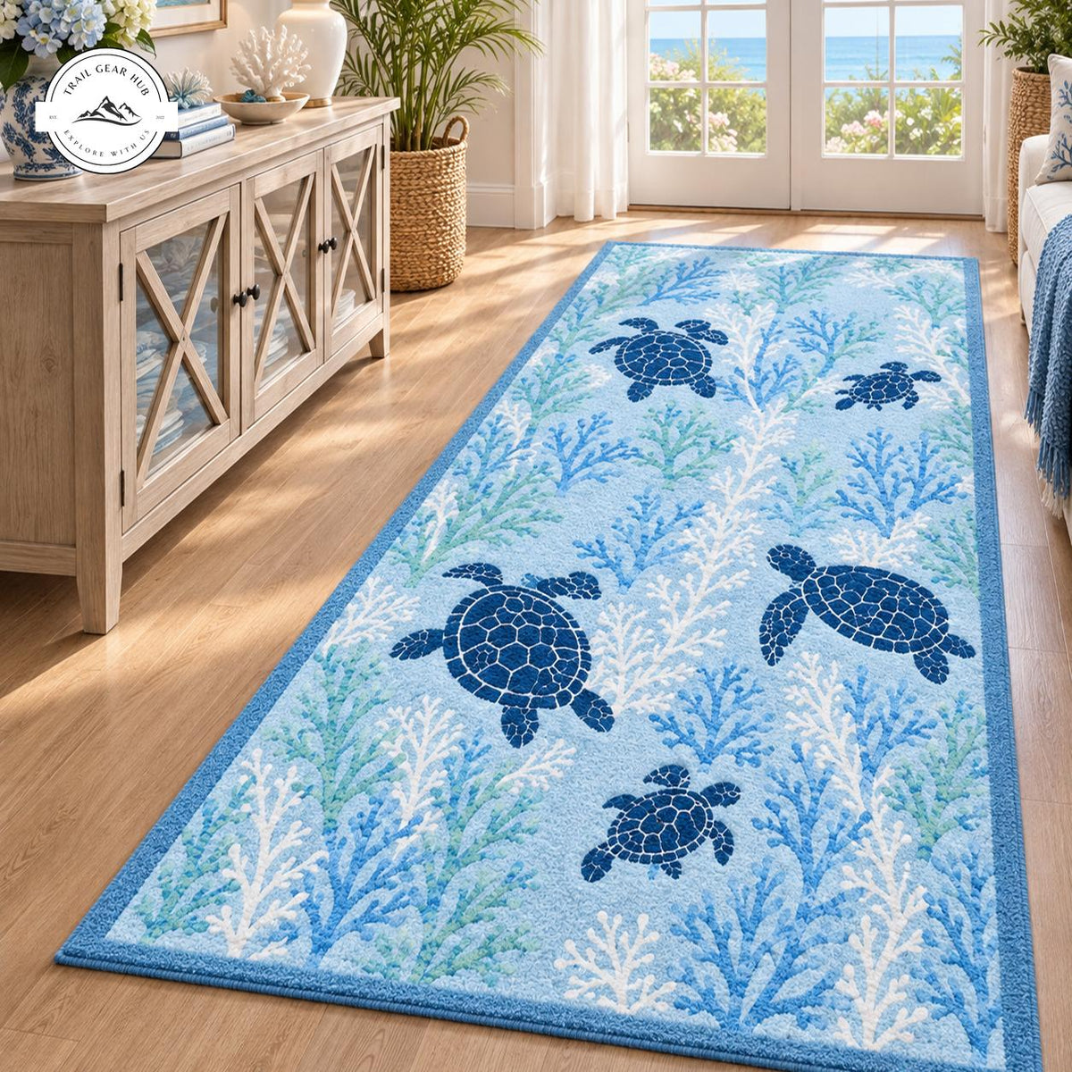 Ocean Sea Turtle Plush Runner Rug LD97RUGHN117