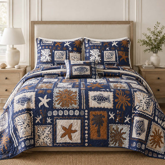 Ocean Beach Coastal Quilted Bedding Set LD100