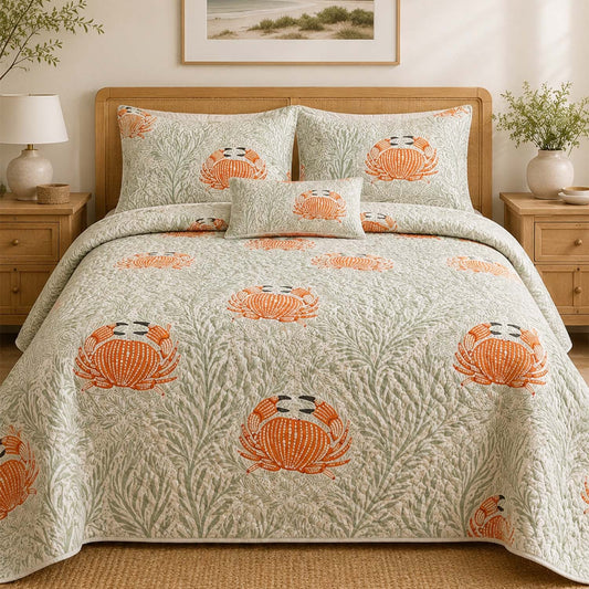 Coastal Orange Crab Quilted Bedding Set LD101