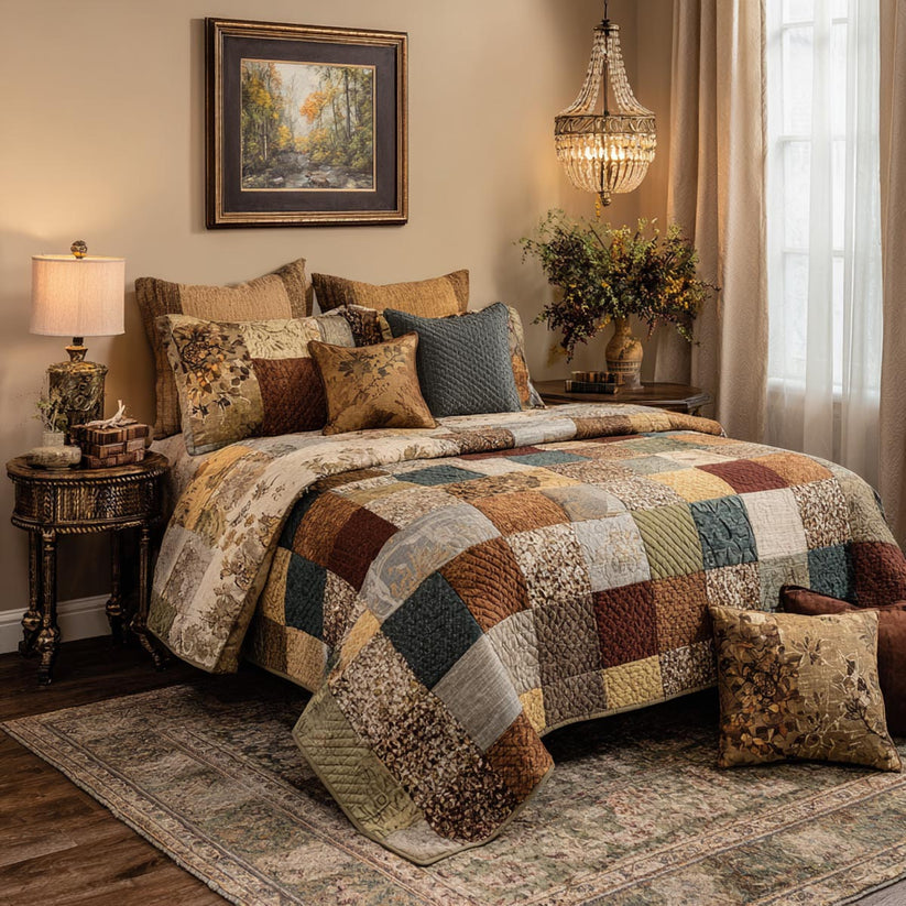 Vintage Floral & Geometric Quilted Bedding Set LD103