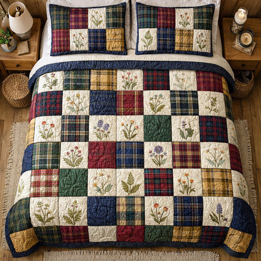Meadow Patch Floral & Plaid Quilted Bedding Set LD108