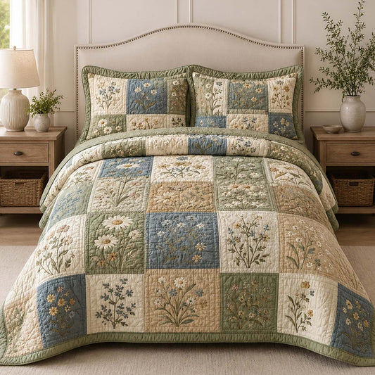 Cottagecor Daisy & Wildflower Quilted Bedding Set LD118