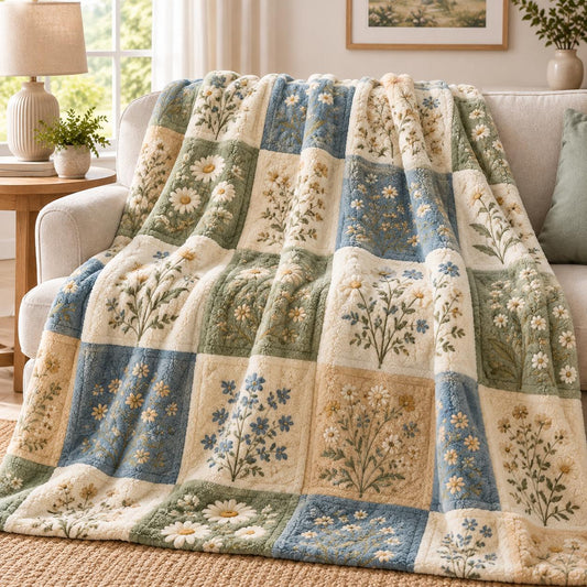 Cottagecor Daisy & Wildflower Sherpa Blanket LD118SPBLK