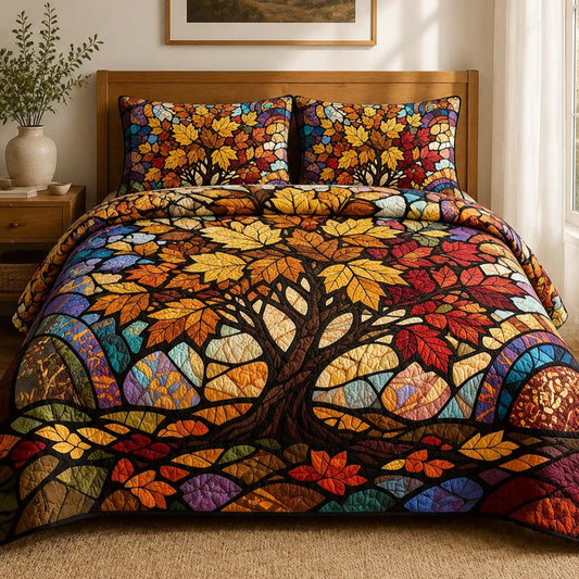 Autumn Tree Stained Glass Quilted Bedding Set LD119