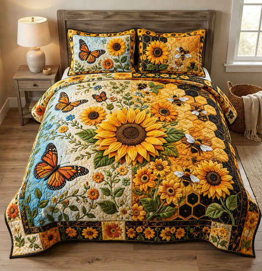 Sunflower Honey Garden Quilted Bedding Set LD133