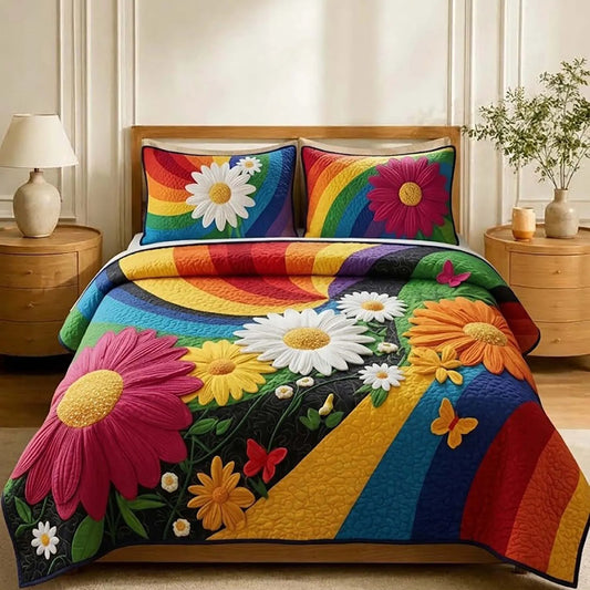 Rainbow Floral Quilted Bedding Set LD137
