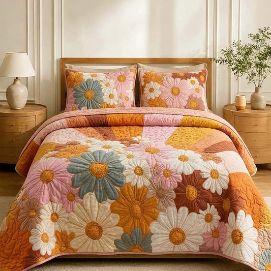 Retro Floral Daisy Quilted Bedding Set LD138